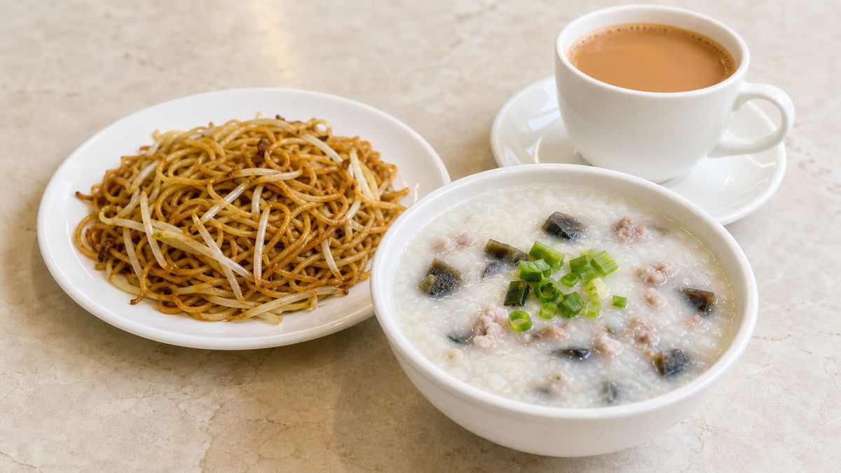 B1 皮蛋瘦肉粥+芽菜仔炒麵