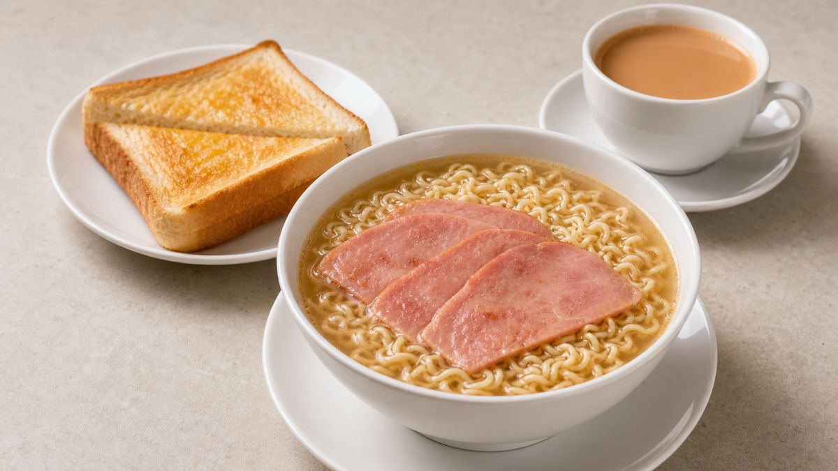 B2 火腿公仔麵+牛油多士