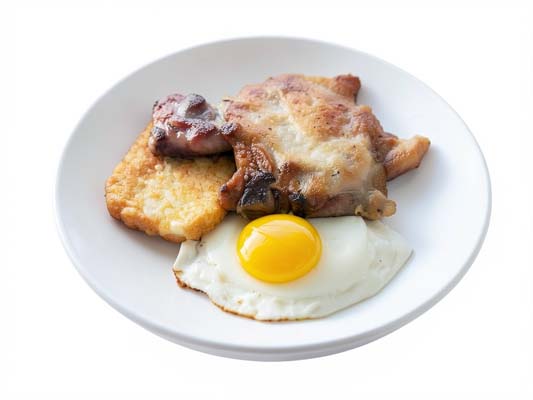 B12 香煎豬扒+煎蛋+薯餅或多士