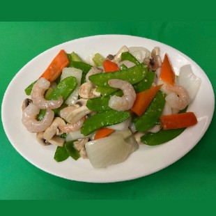 71. Fried Shrimps with Snow Peas and Mushroom