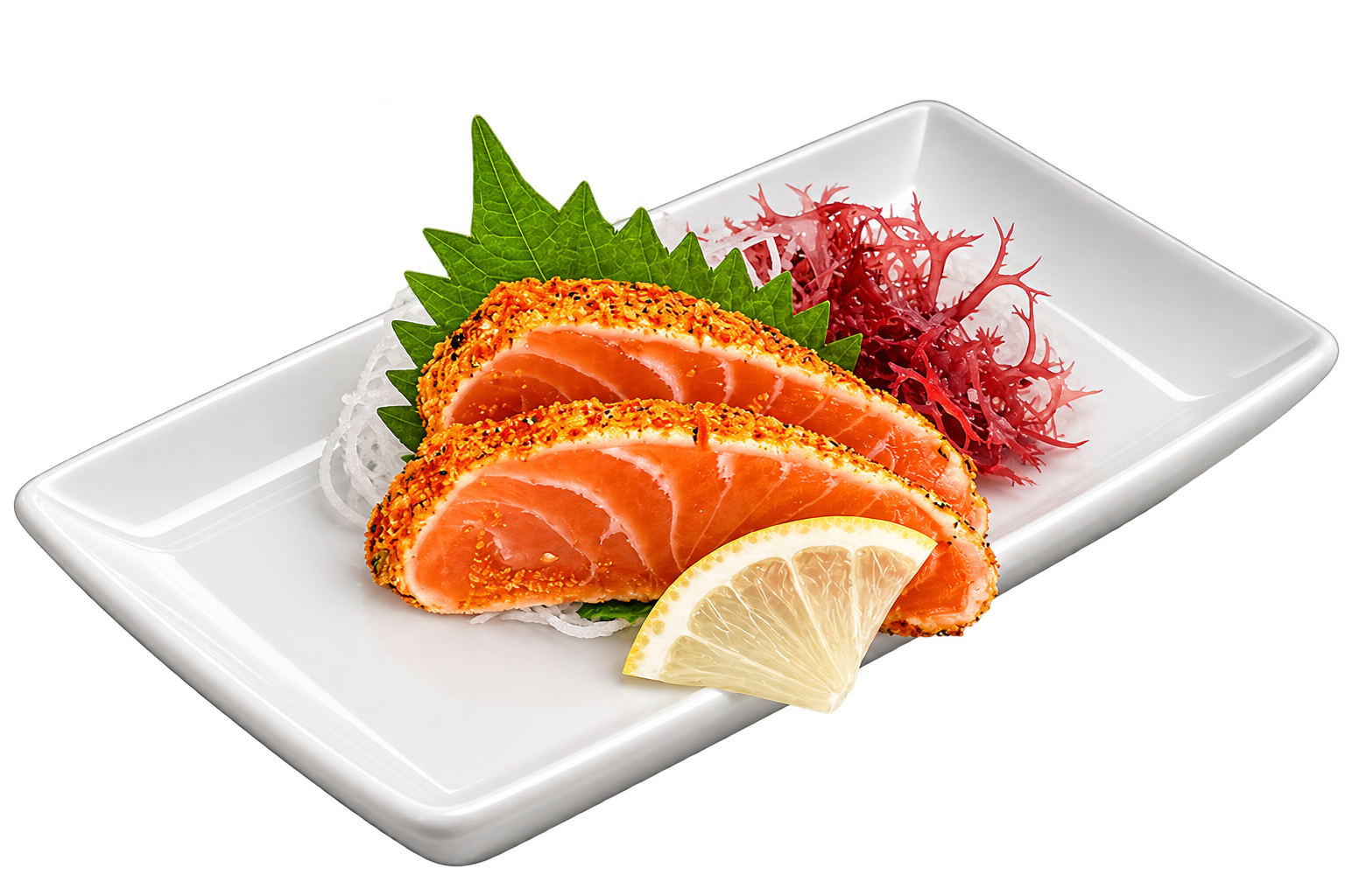 Crusted salmon sashimi plate
